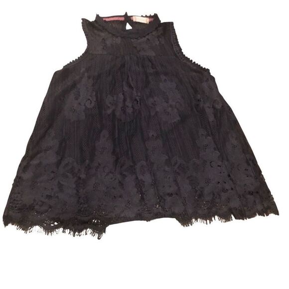 Altar’d State black lace overlay sleeveless high neck keyhole open in back blous - Picture 2 of 8